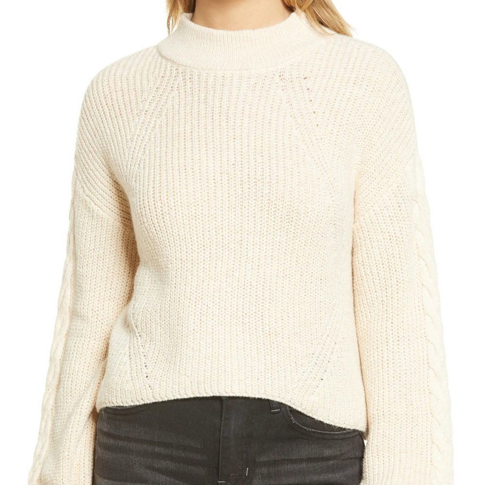 Brand New Women's Bp. Cable Knit Balloon Sleeve Sweater, Size Small - Beige 4496